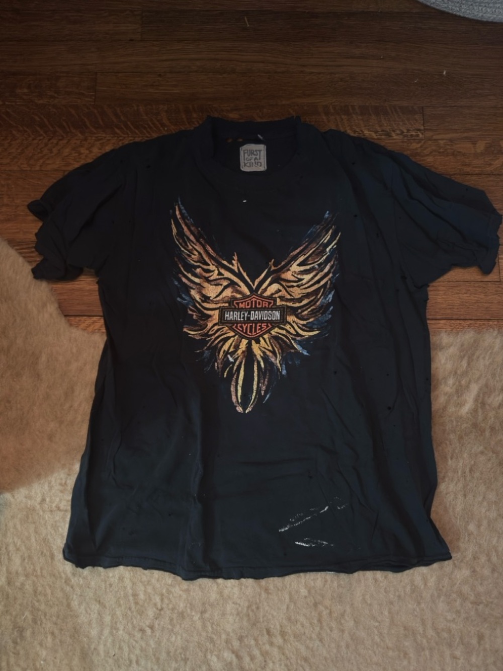 Harley-Davidson Black Tee with Gold and Blue Winged Emblem